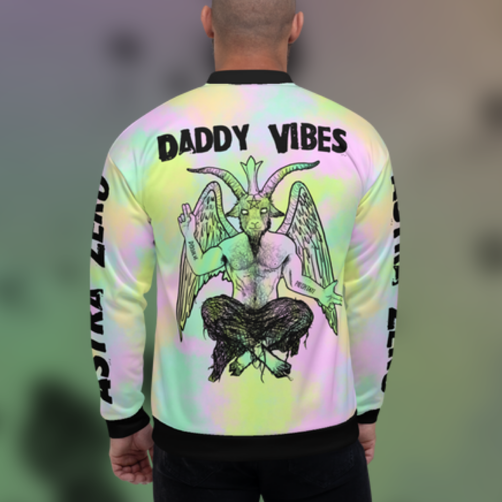 Featured image for “Daddy Vibes Baphomet Pastel - Unisex Bomber Jacket”