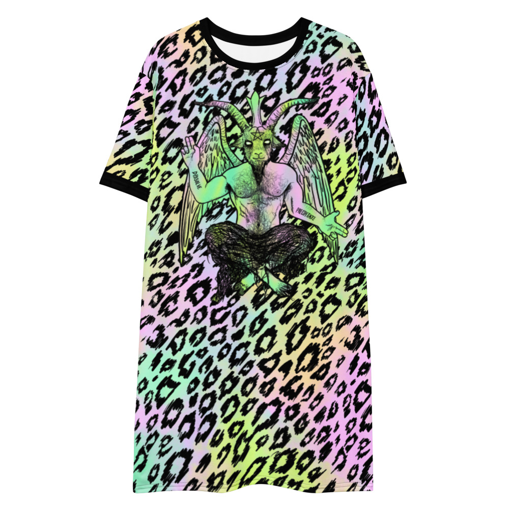 Featured image for “Pastel Goth Leopard print Baphomet - DRAMATICALLY LONG T-SHIRT OR “DRESS”