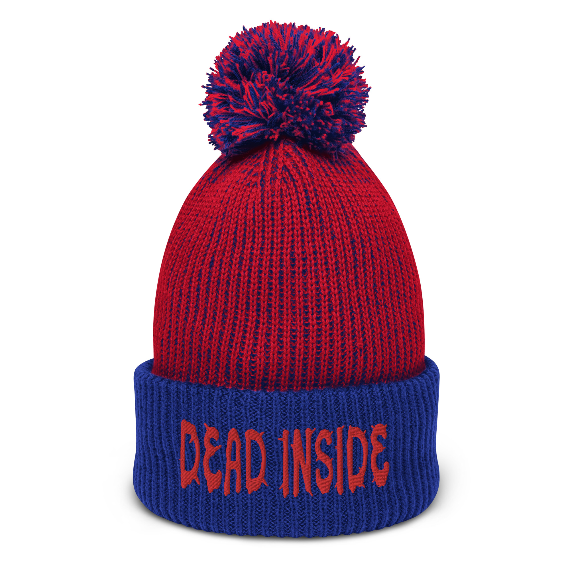 Featured image for “Dead inside - Red / Navy speckled Pom-Pom Beanie”
