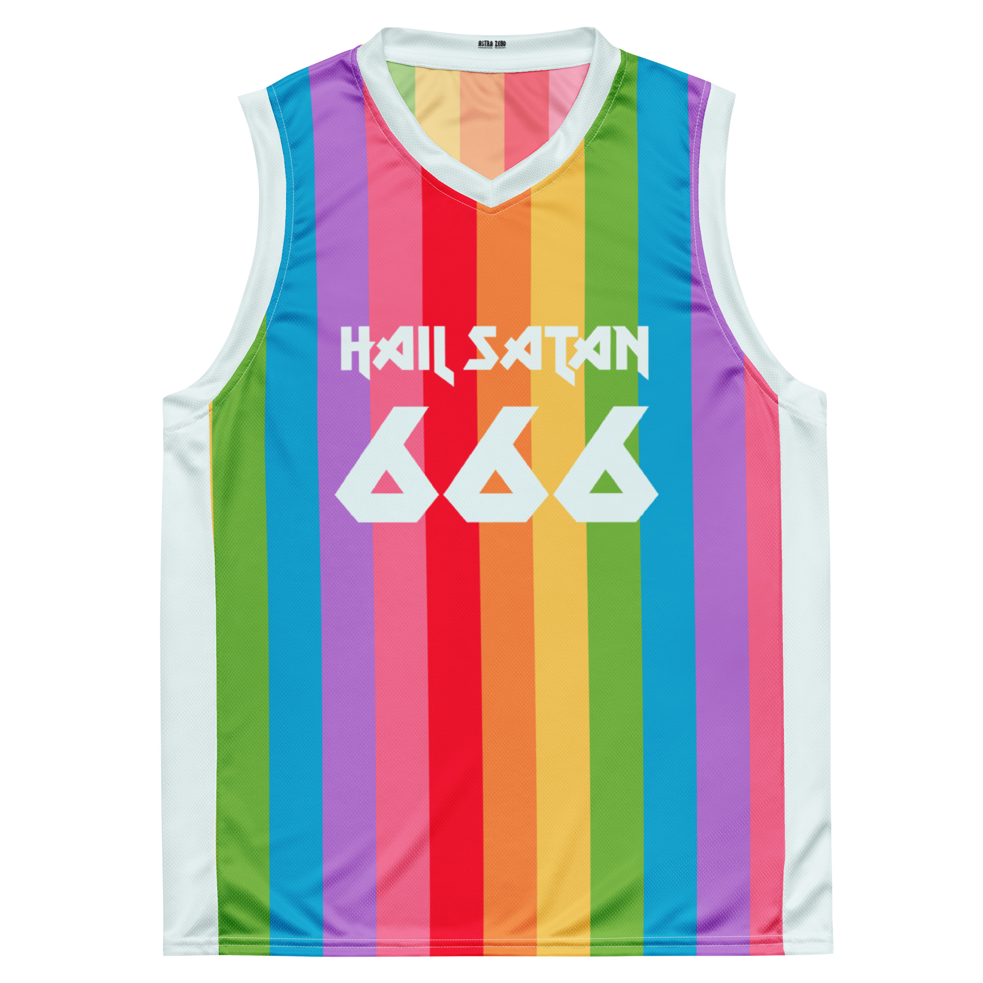 Featured image for “Rainbow Hail Satan - Recycled unisex basketball jersey”