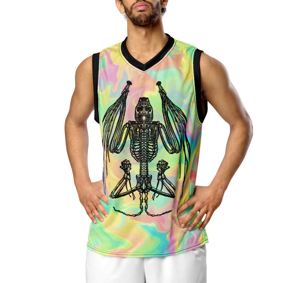 Bat Skeleton Pastel Yellow Rainbow – Recycled unisex basketball jersey ...